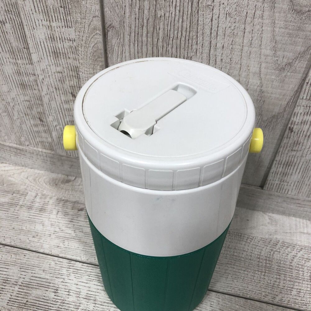 Vtg 1992 Retro Coleman Water Drink Cooler Jug Neon Teal green Yellow 5590 retro - Picture 6 of 9